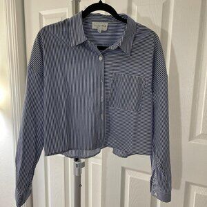 Olive+Oak Cropped Blue & White Striped Shirt